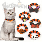 6-Piece Halloween Pet Collar Set | Quirky Pumpkin Decor with Elastic Rope Pom Pom Necklaces & Cat Scarves – Fun Spooky Accessories for Dogs & Cats