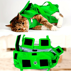 Bright Green Nylon Cat Harness Backpack Sling | Adjustable Foldable Travel Carrier – Safe Comfortable Design for Grooming, Vet Visits & Medication Management