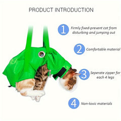 Bright Green Nylon Cat Harness Backpack Sling | Adjustable Foldable Travel Carrier – Safe Comfortable Design for Grooming, Vet Visits & Medication Management