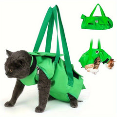 Bright Green Nylon Cat Harness Backpack Sling | Adjustable Foldable Travel Carrier – Safe Comfortable Design for Grooming, Vet Visits & Medication Management