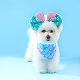 2-piece pet summer mermaid shape decorative scarf + headband two-piece set fantasy mermaid pearl decoration pet clothing accessories props