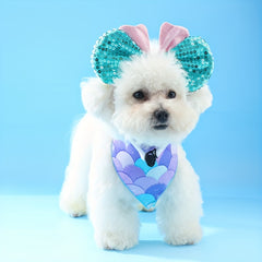 2-piece pet summer mermaid shape decorative scarf + headband two-piece set fantasy mermaid pearl decoration pet clothing accessories props