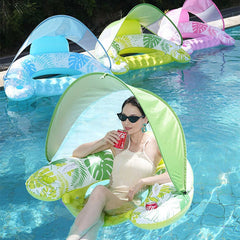 Inflatable Pool Float with Canopy - Oversized Water Lounger with Cup Holder