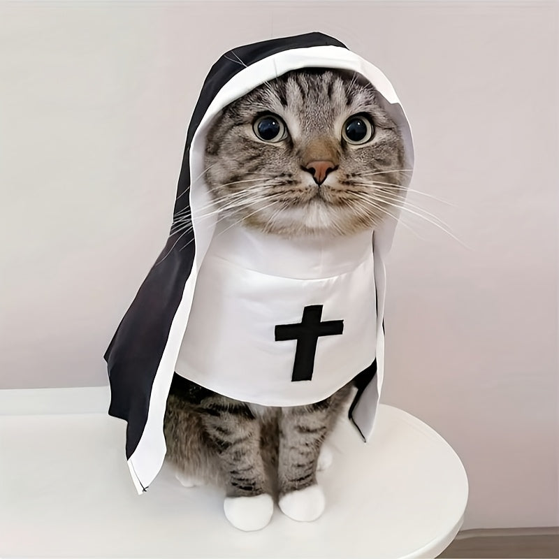 Loopsona Nun Costume Pet Outfit - Funny Party Accessory for Cats & Small Dogs