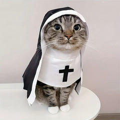 Loopsona Nun Costume Pet Outfit - Funny Party Accessory for Cats & Small Dogs