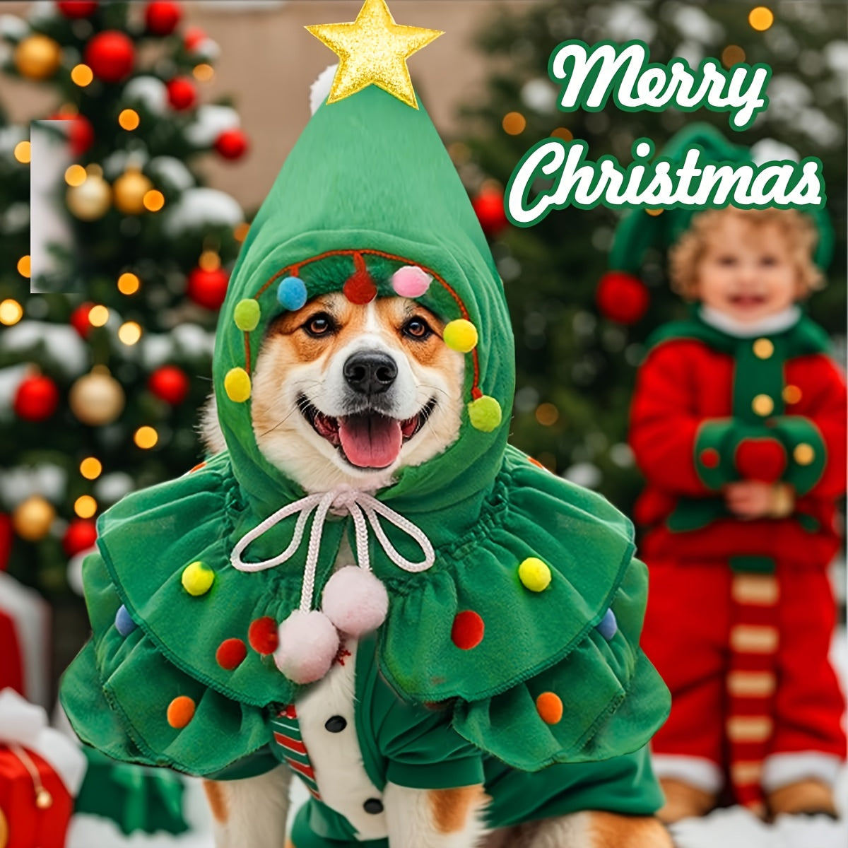 Christmas Tree Pet Cape - Funny Holiday Cloak for Small & Medium Cats & Dogs, Cute Pet Costume