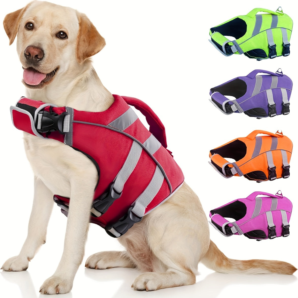 Waterproof Dog Life Jacket | Reflective Safety Strips, Adjustable Straps & D-Ring, Quick-Release Buckles – Lightweight Polyester Vest for Small, Medium & Large Dogs