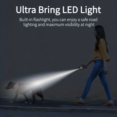 16ft Retractable Dog Leash with LED Flashlight | Hands-Free One-Button Brake & Lock, Durable Nylon Cord – Ideal for Night Walks & Running