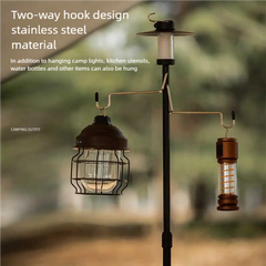 Portable Camping Light Stand with Double Hooks - Adjustable Height