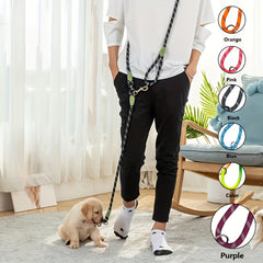 Adjustable Hands-Free Dog Leash | Reflective Elastic Cord for Hiking, Walking & Running – Durable Polyester in Orange, Pink, Black, Blue, Purple