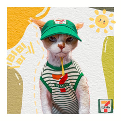 Summer Sleeveless Cat Vest with Hat Set | Air-Conditioned Shirt for Sphynx & Devon Rex – Bold 7-Letter Print for Small to Medium Cats