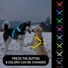 8-Color USB Rechargeable LED Dog Vest | Reflective Yellow Safety Harness with Flashing Lights & Adjustable Straps – For Medium to Large Dogs