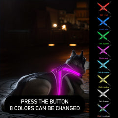 8-Color USB Rechargeable LED Dog Vest | Reflective Yellow Safety Harness with Flashing Lights & Adjustable Straps – For Medium to Large Dogs