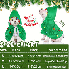 Christmas Tree Pet Cape - Funny Holiday Cloak for Small & Medium Cats & Dogs, Cute Pet Costume