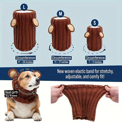 Dinosaur, fox, brown bear cartoon knitted pet hat. Windproof and warm in all seasons. Soft and elastic. Hand wash only. Suitable for small, medium and large dogs and cats. Durable pet costume for Christmas and Halloween.