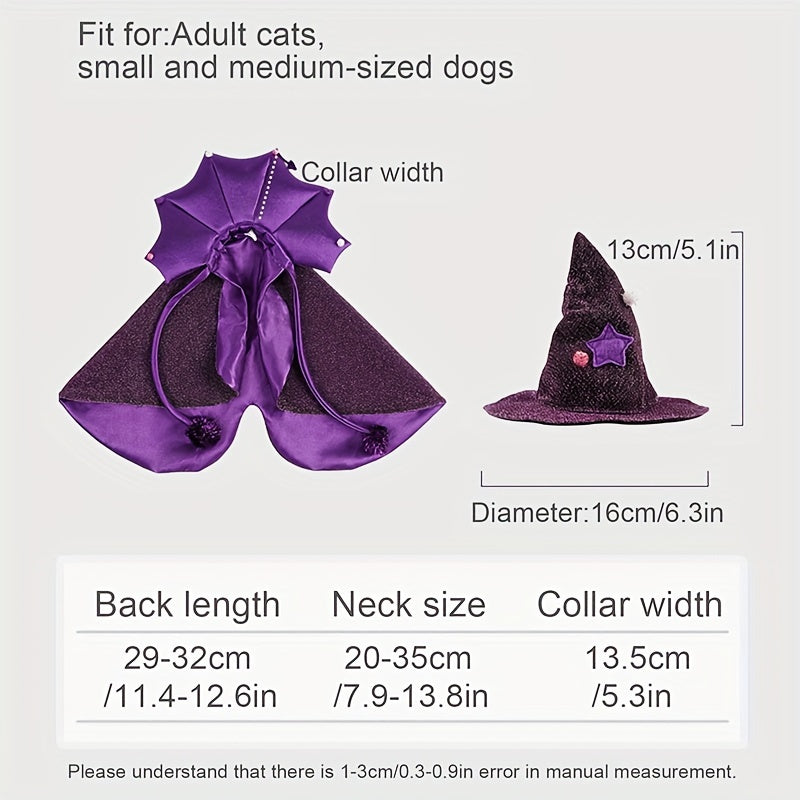 Pet Halloween Wizard Cape & Star Hat Set | Magical Cosplay Costume for Cats & Dogs – Spooky Party Outfit