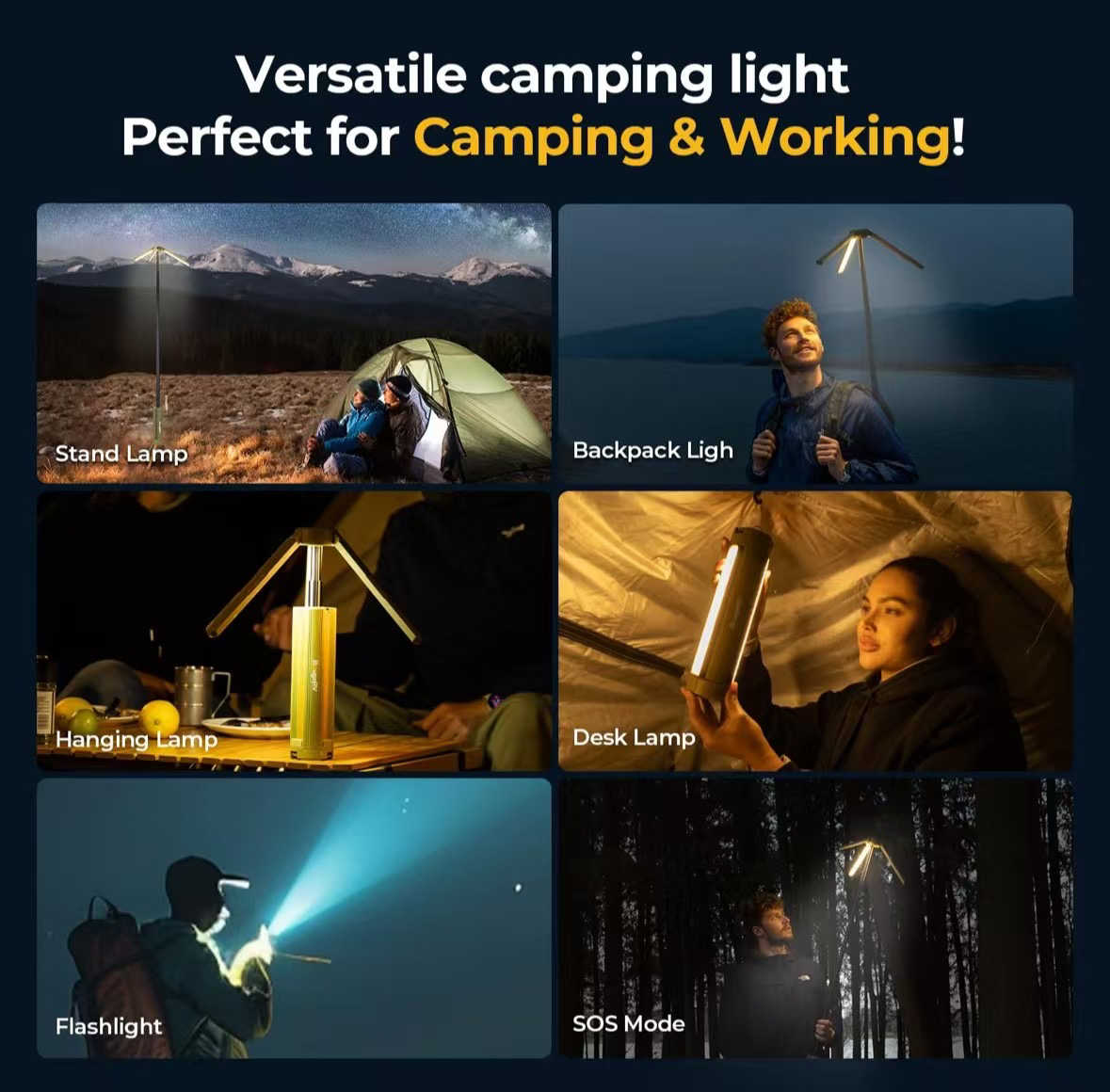 Portable Camping Lantern - 1000 LM & 1.64m
