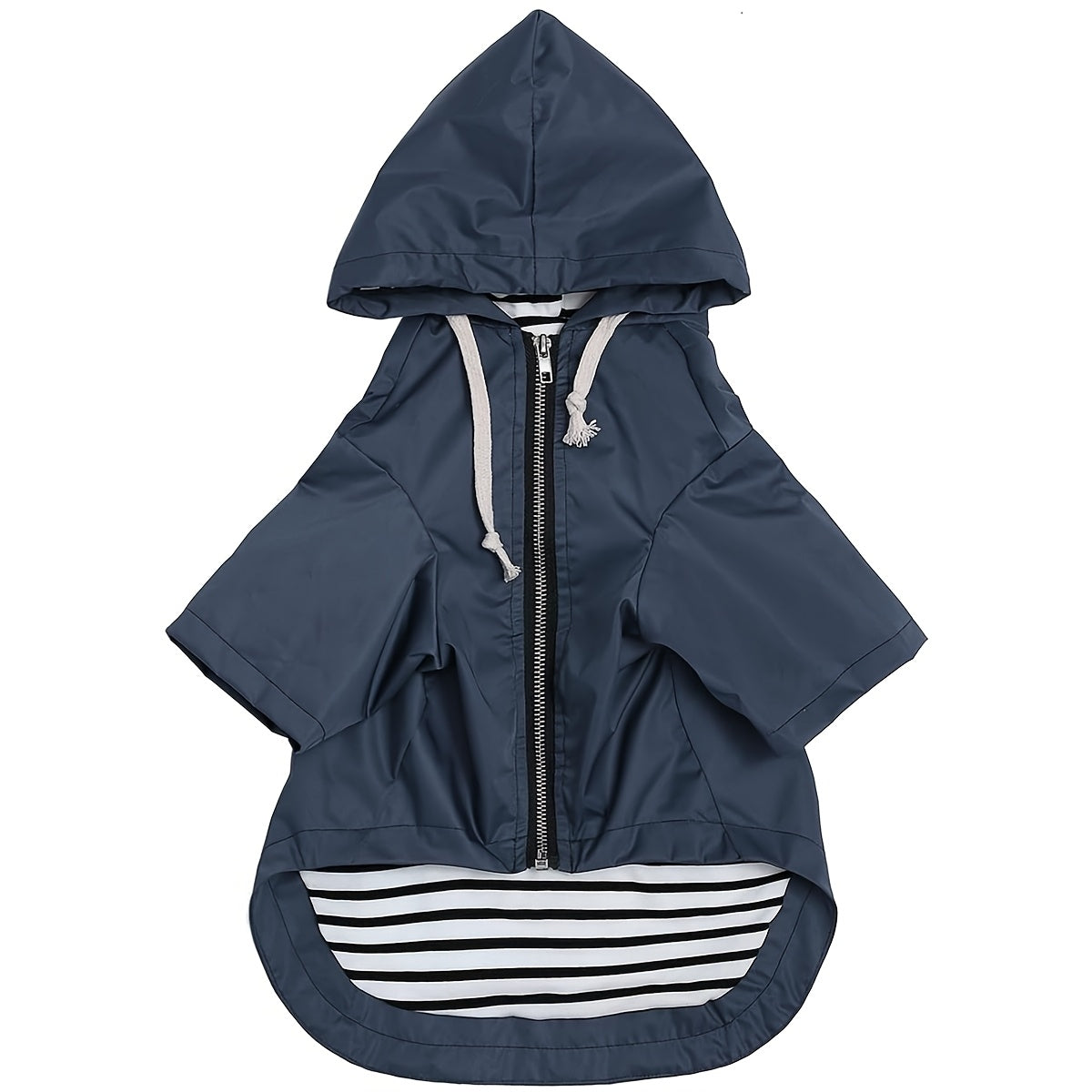 Stylish Premium Blue Dog Raincoat | Waterproof Zipper Jacket with Reflective Buttons, Adjustable Drawstring & Pocket – Striped Pattern for Small to Large Breeds