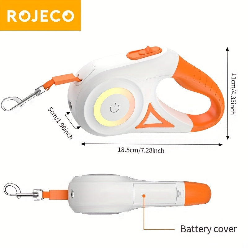 16ft Retractable Dog Leash with LED Flashlight | Hands-Free One-Button Brake & Lock, Durable Nylon Cord – Ideal for Night Walks & Running