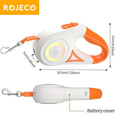 16ft Retractable Dog Leash with LED Flashlight | Hands-Free One-Button Brake & Lock, Durable Nylon Cord – Ideal for Night Walks & Running