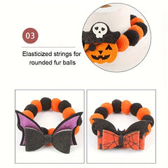 6-Piece Halloween Pet Collar Set | Quirky Pumpkin Decor with Elastic Rope Pom Pom Necklaces & Cat Scarves – Fun Spooky Accessories for Dogs & Cats