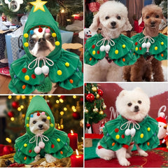 Christmas Tree Pet Cape - Funny Holiday Cloak for Small & Medium Cats & Dogs, Cute Pet Costume