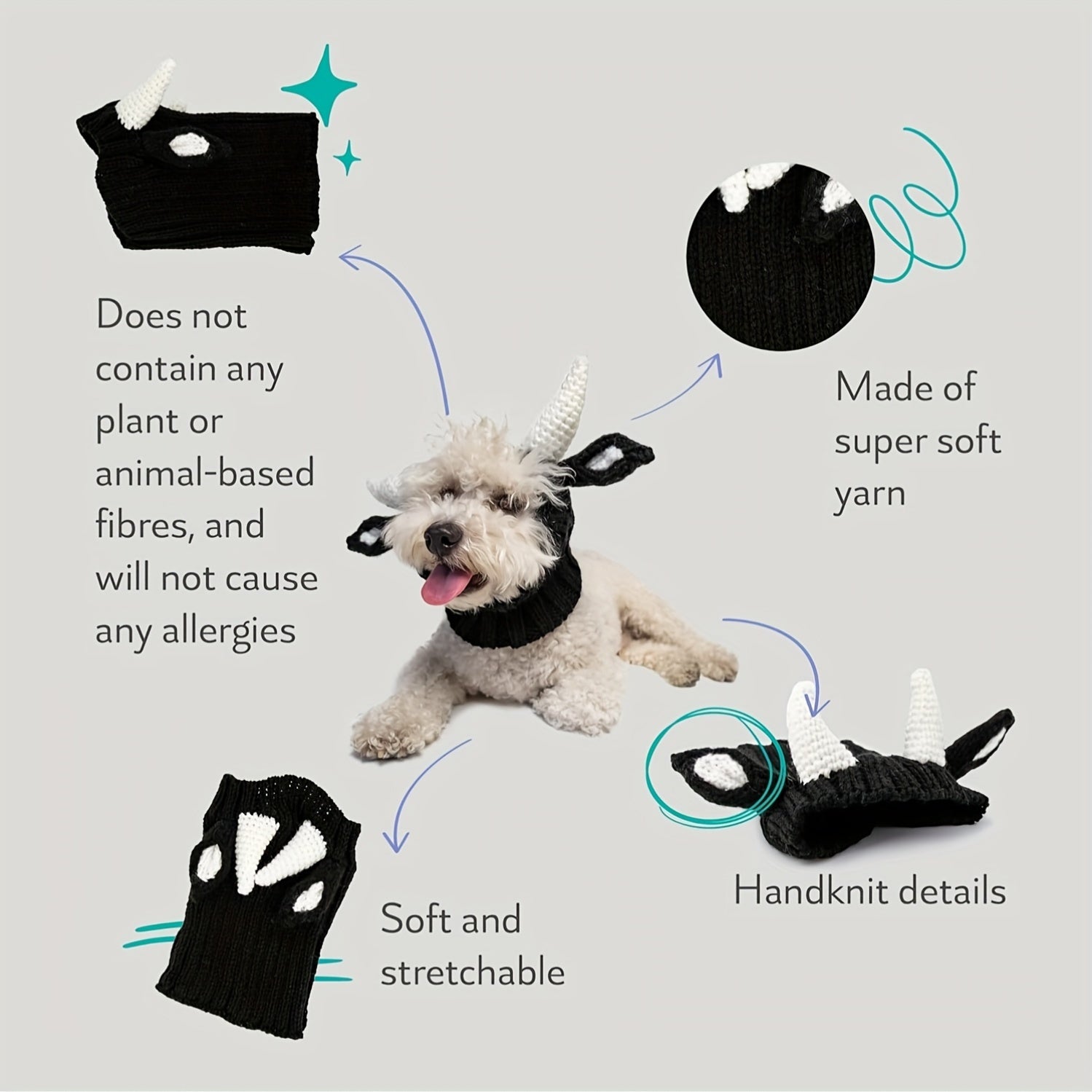 Black cow style comfortable warm windproof Halloween knitted pet dog hat American bison dress pet dog earmuffs Christmas warm accessories