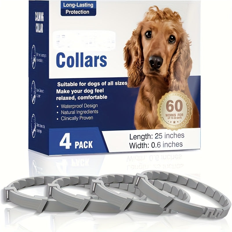 4-Pack Dog Calming Pheromone Collar Set | Anxiety & Stress Relief for Separation & Bad Behavior – Adjustable 60-Day Lasting Fit for Small, Medium & Large Breeds