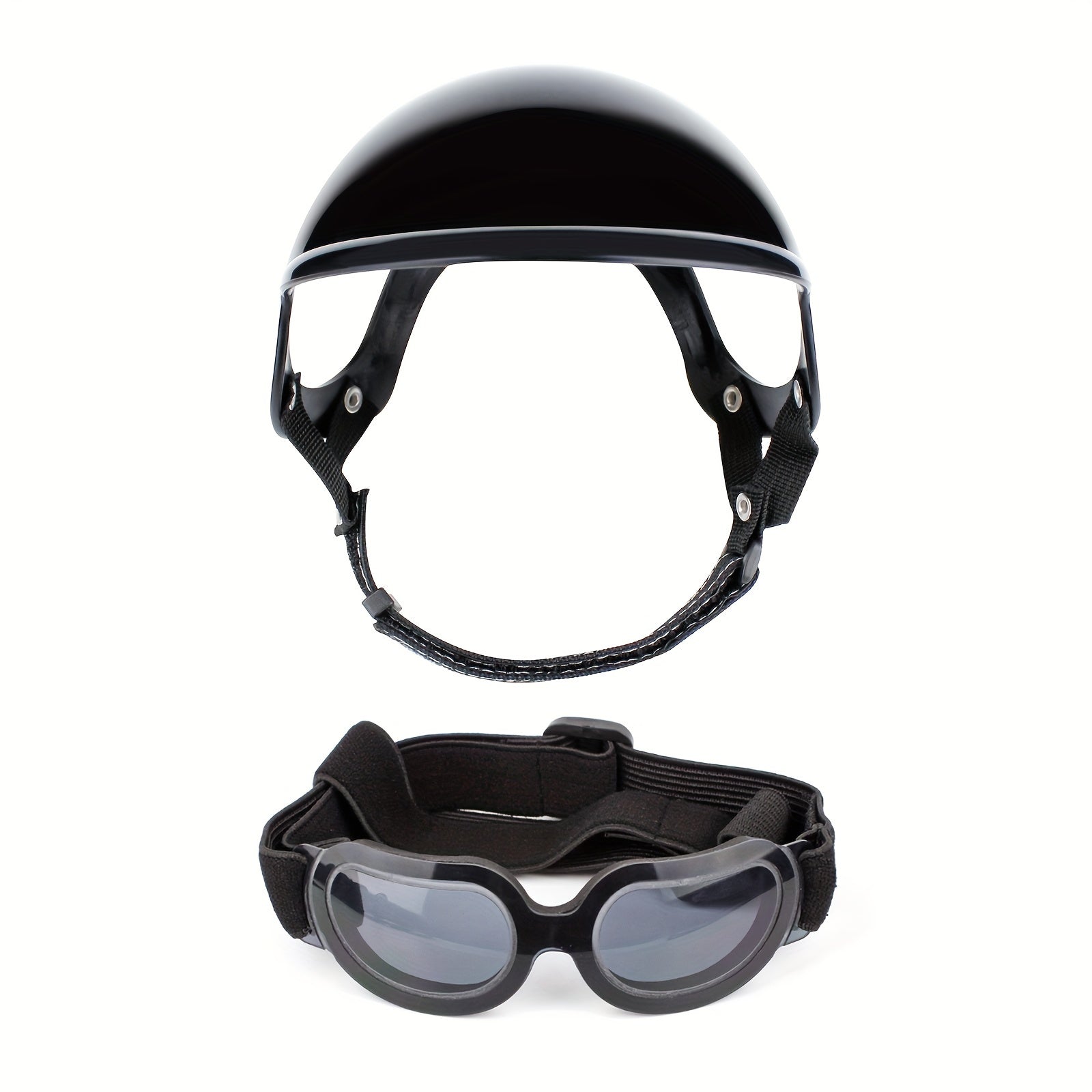 Dog Helmet & Goggles Set | Adjustable Nylon Strap UV Windproof Dustproof Pet Safety Gear – Motorcycle-Style with Ear Holes for Outdoor Adventures