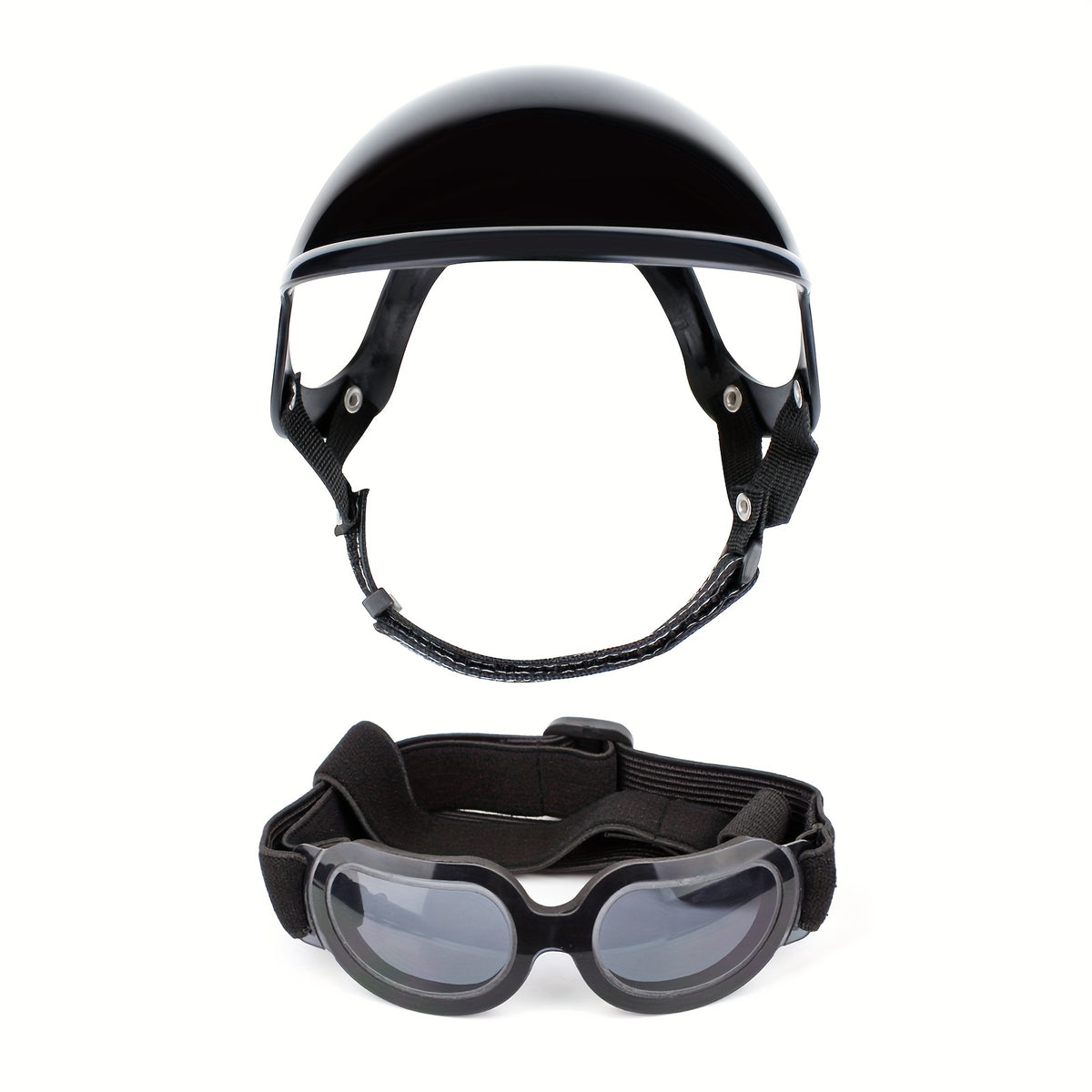 Dog Helmet & Goggles Set | Adjustable Nylon Strap UV Windproof Dustproof Pet Safety Gear – Motorcycle-Style with Ear Holes for Outdoor Adventures