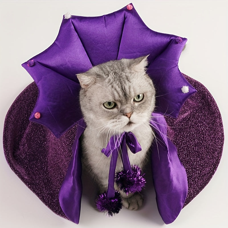 Pet Halloween Wizard Cape & Star Hat Set | Magical Cosplay Costume for Cats & Dogs – Spooky Party Outfit