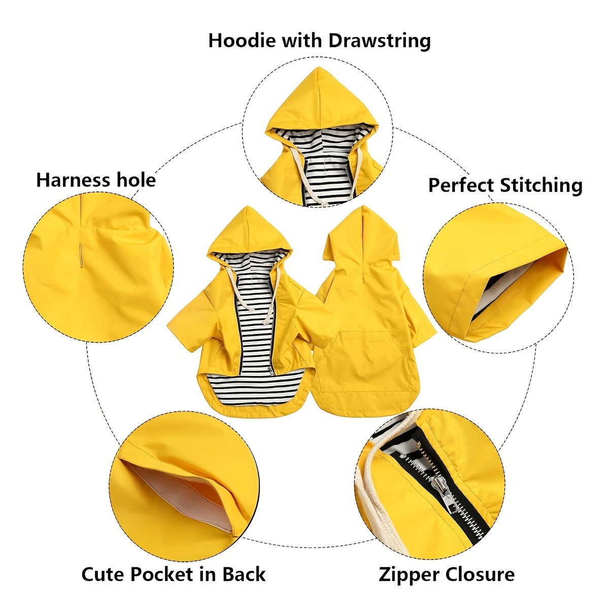 Dog Raincoat with Zipper | Waterproof Adjustable Neck Drawstring Poncho – Ideal for Wet Weather Walks