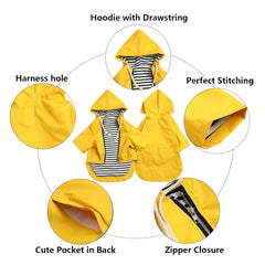 Dog Raincoat with Zipper | Waterproof Adjustable Neck Drawstring Poncho – Ideal for Wet Weather Walks