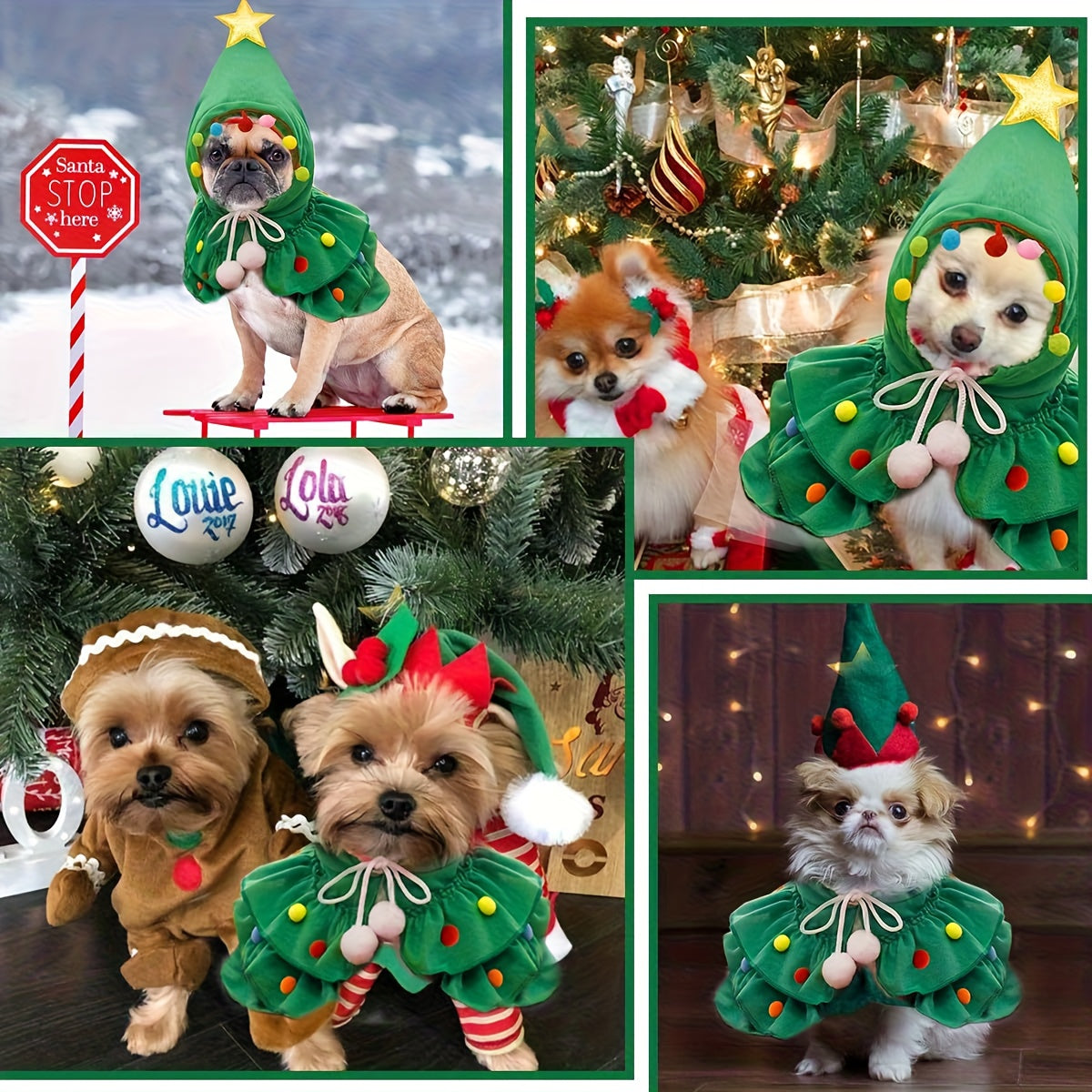 Christmas Tree Pet Cape - Funny Holiday Cloak for Small & Medium Cats & Dogs, Cute Pet Costume