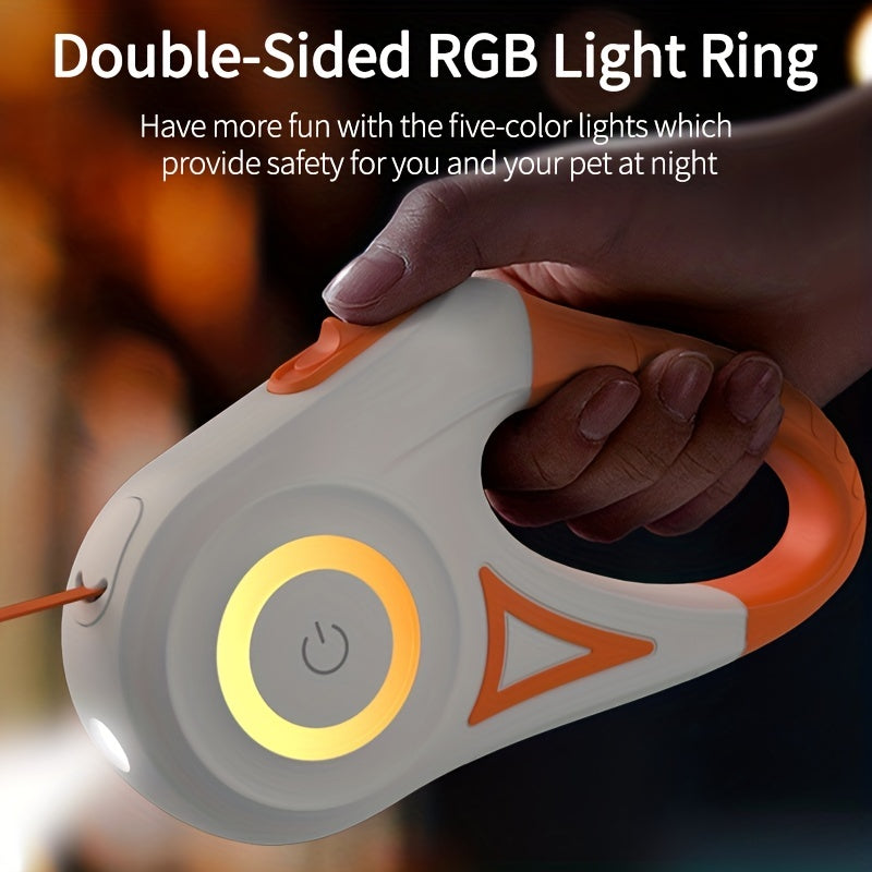 16ft Retractable Dog Leash with LED Flashlight | Hands-Free One-Button Brake & Lock, Durable Nylon Cord – Ideal for Night Walks & Running