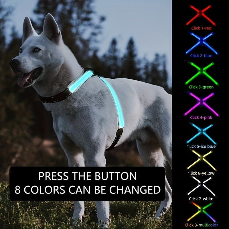 8-Color USB Rechargeable LED Dog Vest | Reflective Yellow Safety Harness with Flashing Lights & Adjustable Straps – For Medium to Large Dogs
