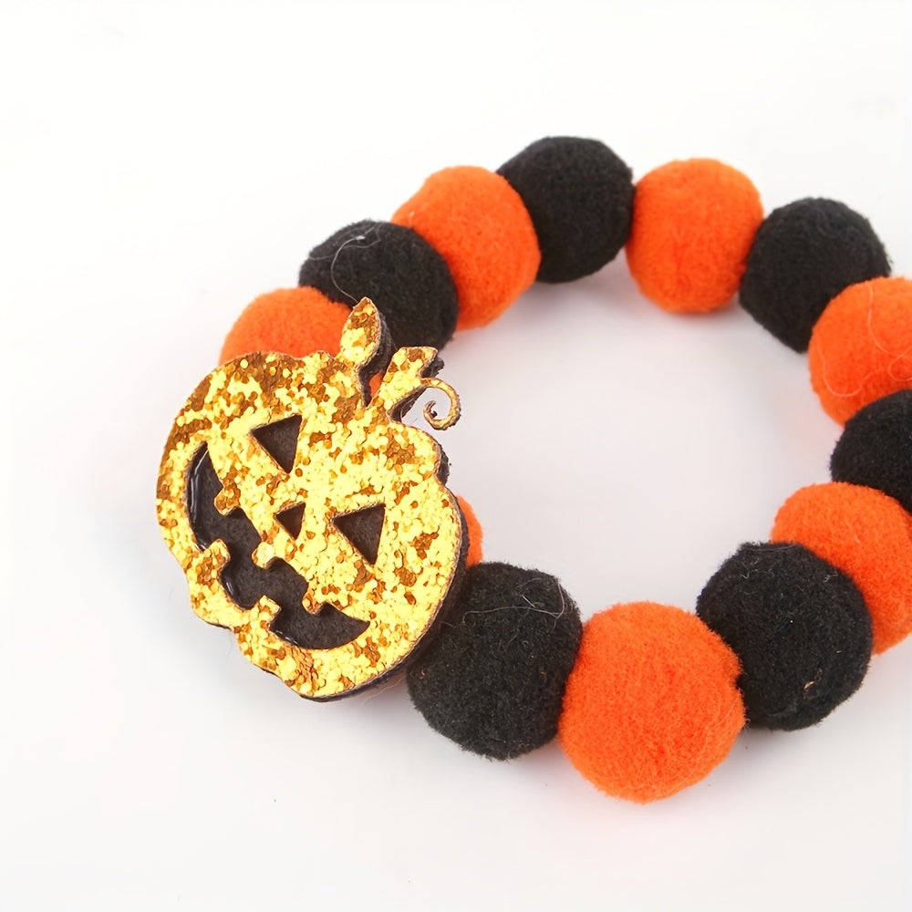6-Piece Halloween Pet Collar Set | Quirky Pumpkin Decor with Elastic Rope Pom Pom Necklaces & Cat Scarves – Fun Spooky Accessories for Dogs & Cats