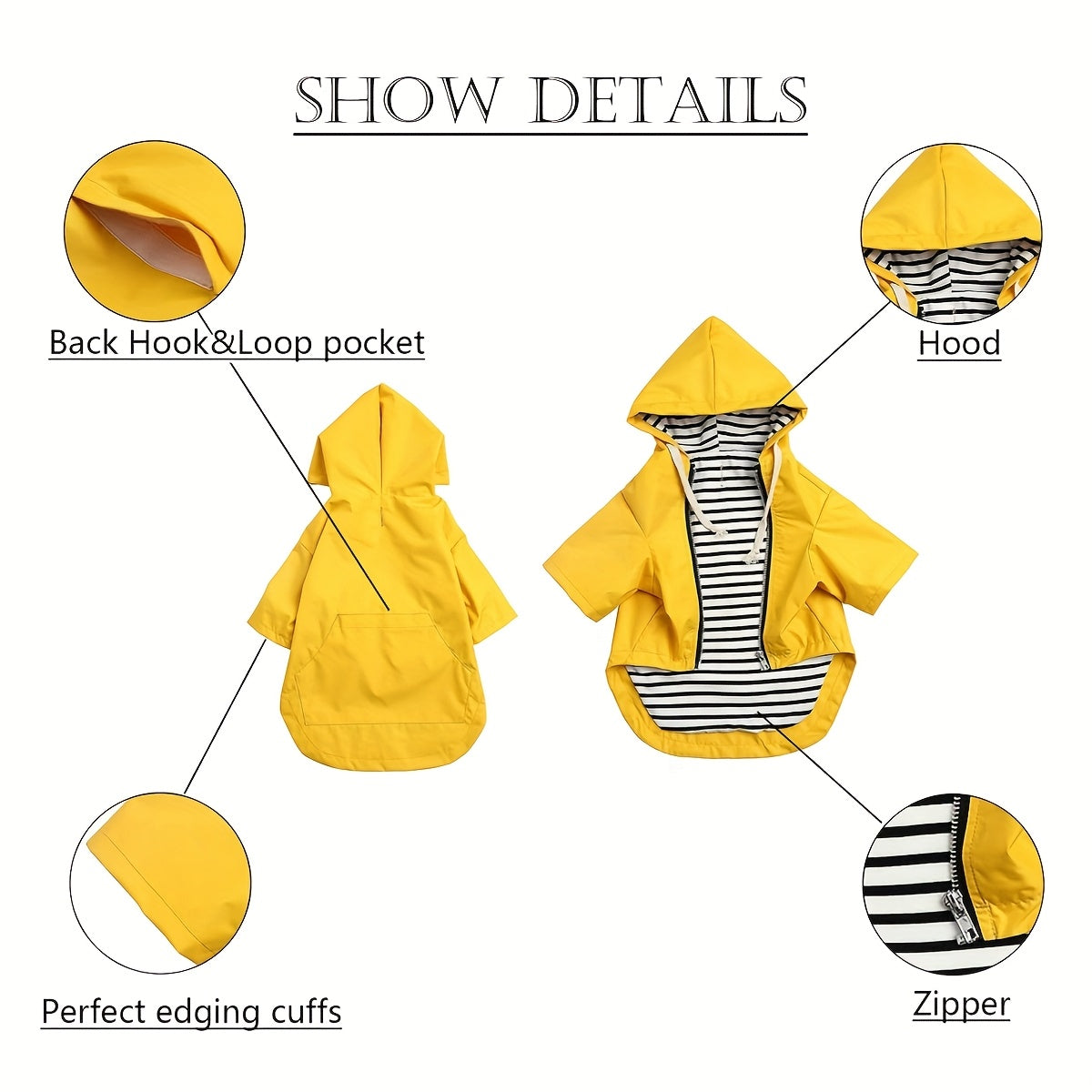 Dog Raincoat with Zipper | Waterproof Adjustable Neck Drawstring Poncho – Ideal for Wet Weather Walks