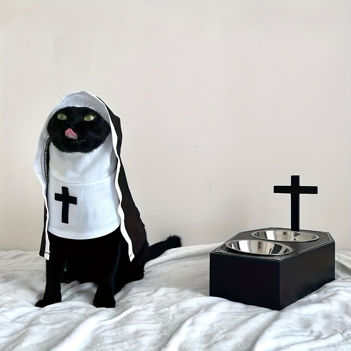 Loopsona Nun Costume Pet Outfit - Funny Party Accessory for Cats & Small Dogs