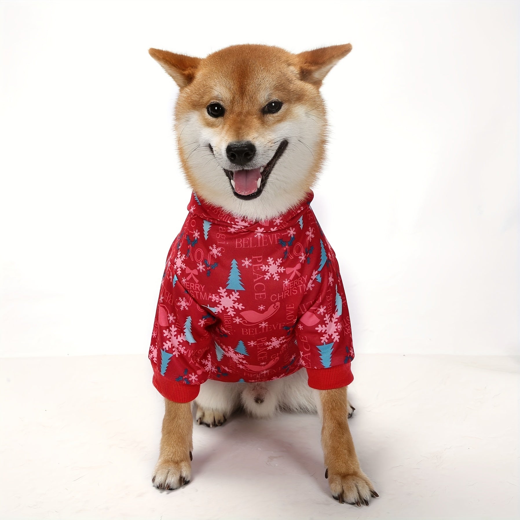 Christmas Dog Hoodie - Cute Knit Sweater Hoodie for Medium to Large Puppies, Party Outfit with Socks