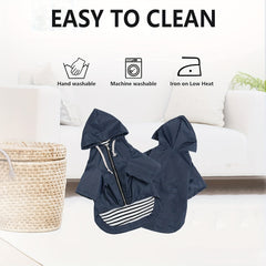 Stylish Premium Blue Dog Raincoat | Waterproof Zipper Jacket with Reflective Buttons, Adjustable Drawstring & Pocket – Striped Pattern for Small to Large Breeds