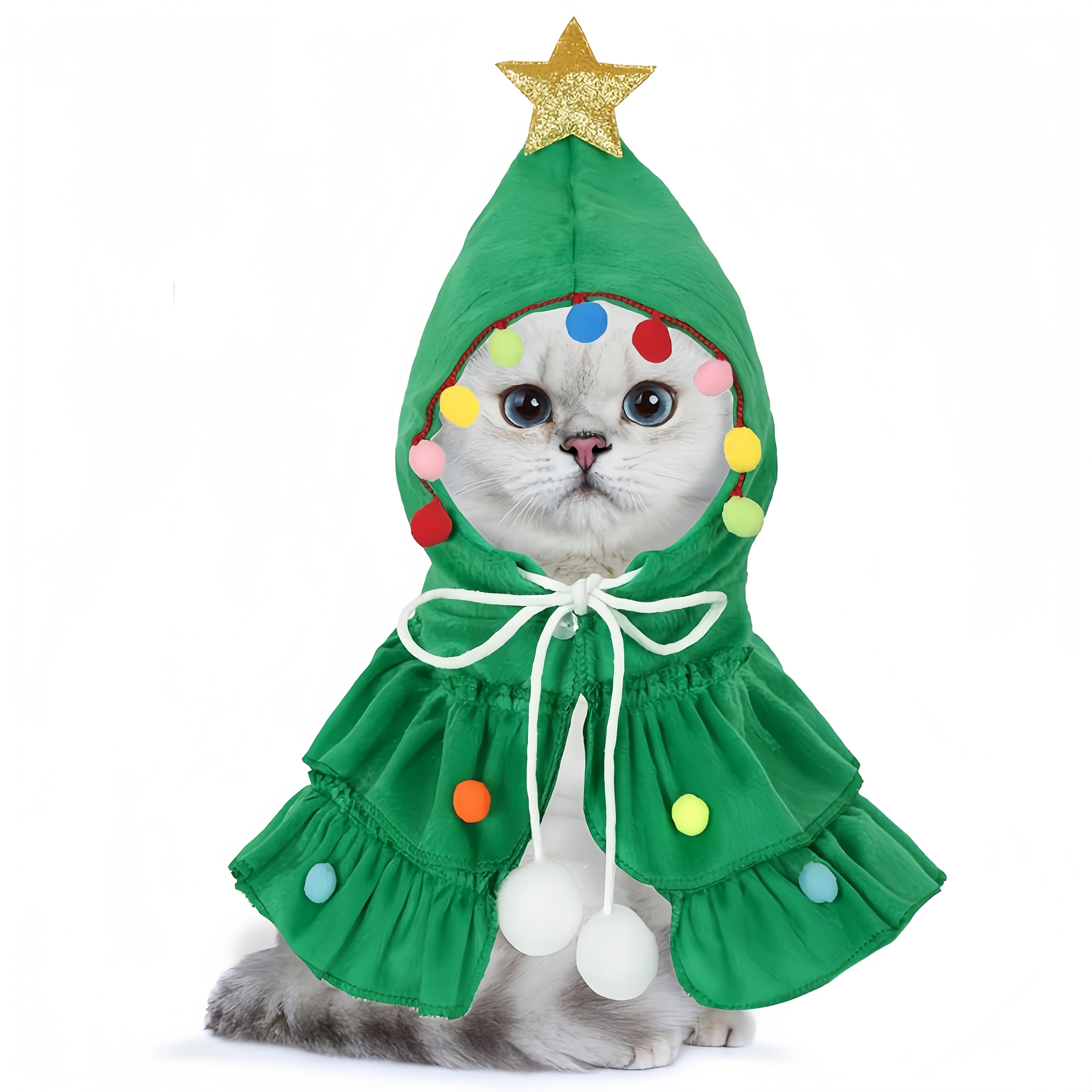 Christmas Tree Pet Cape - Funny Holiday Cloak for Small & Medium Cats & Dogs, Cute Pet Costume