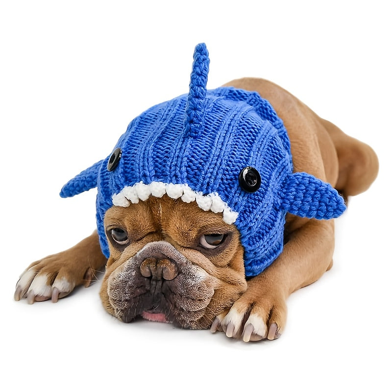 Shark Knit Pet Hat - Cute Shark Style Windproof Hat for Cats & Dogs, Christmas New Year Holiday Costume