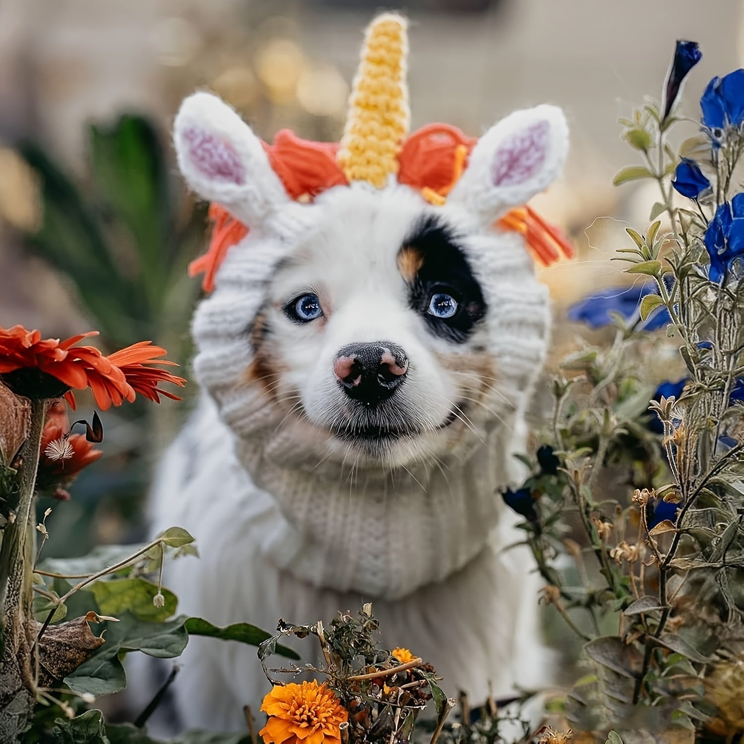 Unicorn Red Devil Monster Pet Hat - Warm Windproof Halloween Fantasy Knit Hat for Cats & Dogs