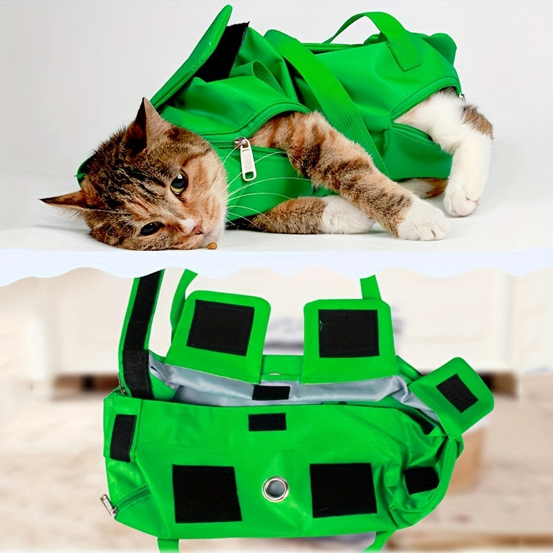 Bright Green Nylon Cat Harness Backpack Sling | Adjustable Foldable Travel Carrier – Safe Comfortable Design for Grooming, Vet Visits & Medication Management