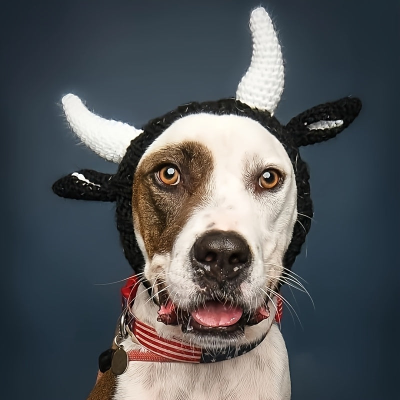 Black cow style comfortable warm windproof Halloween knitted pet dog hat American bison dress pet dog earmuffs Christmas warm accessories