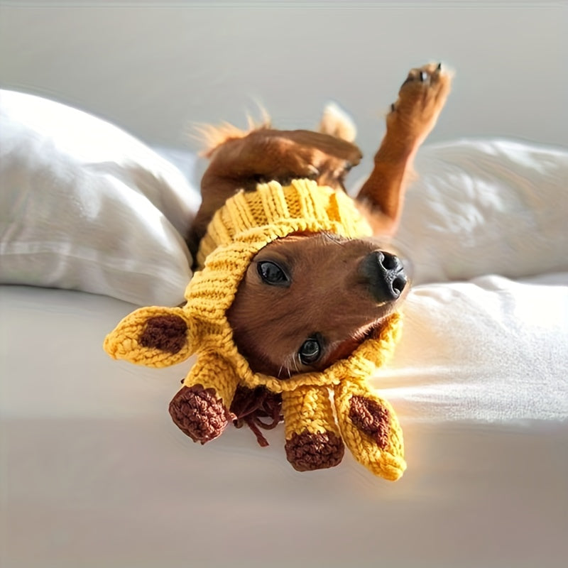 Loopsona Giraffe Pet Ear Warmer - Cozy Knit Hat for Cats & Dogs, Spring, New Year & Easter Gift
