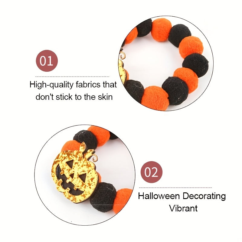 6-Piece Halloween Pet Collar Set | Quirky Pumpkin Decor with Elastic Rope Pom Pom Necklaces & Cat Scarves – Fun Spooky Accessories for Dogs & Cats