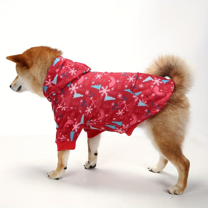 Christmas Dog Hoodie - Cute Knit Sweater Hoodie for Medium to Large Puppies, Party Outfit with Socks