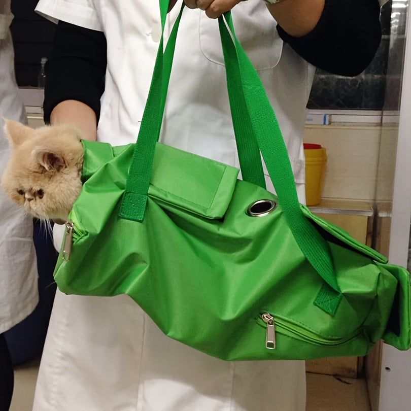Bright Green Nylon Cat Harness Backpack Sling | Adjustable Foldable Travel Carrier – Safe Comfortable Design for Grooming, Vet Visits & Medication Management